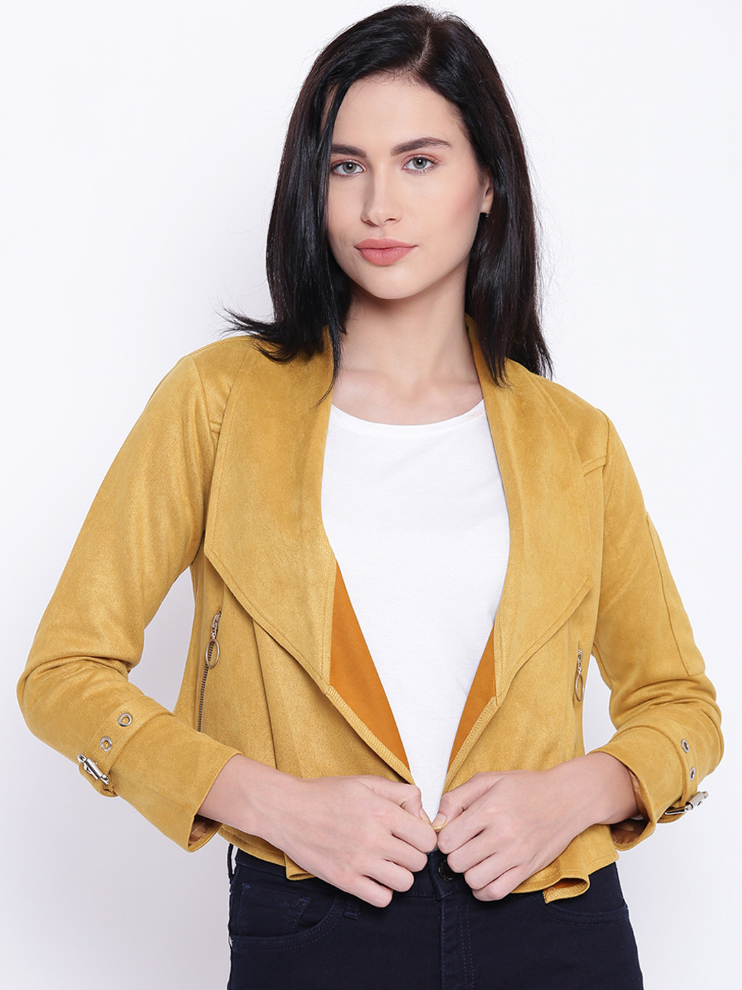 Buy Texco Women Mustard Solid Insulator Open Front Jacket Jackets for