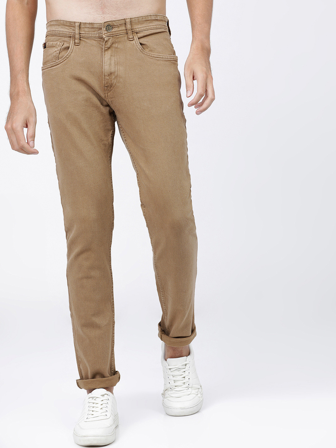 Buy Men Khaki Slim Fit Mid Rise Clean Look Stretchable Jeans