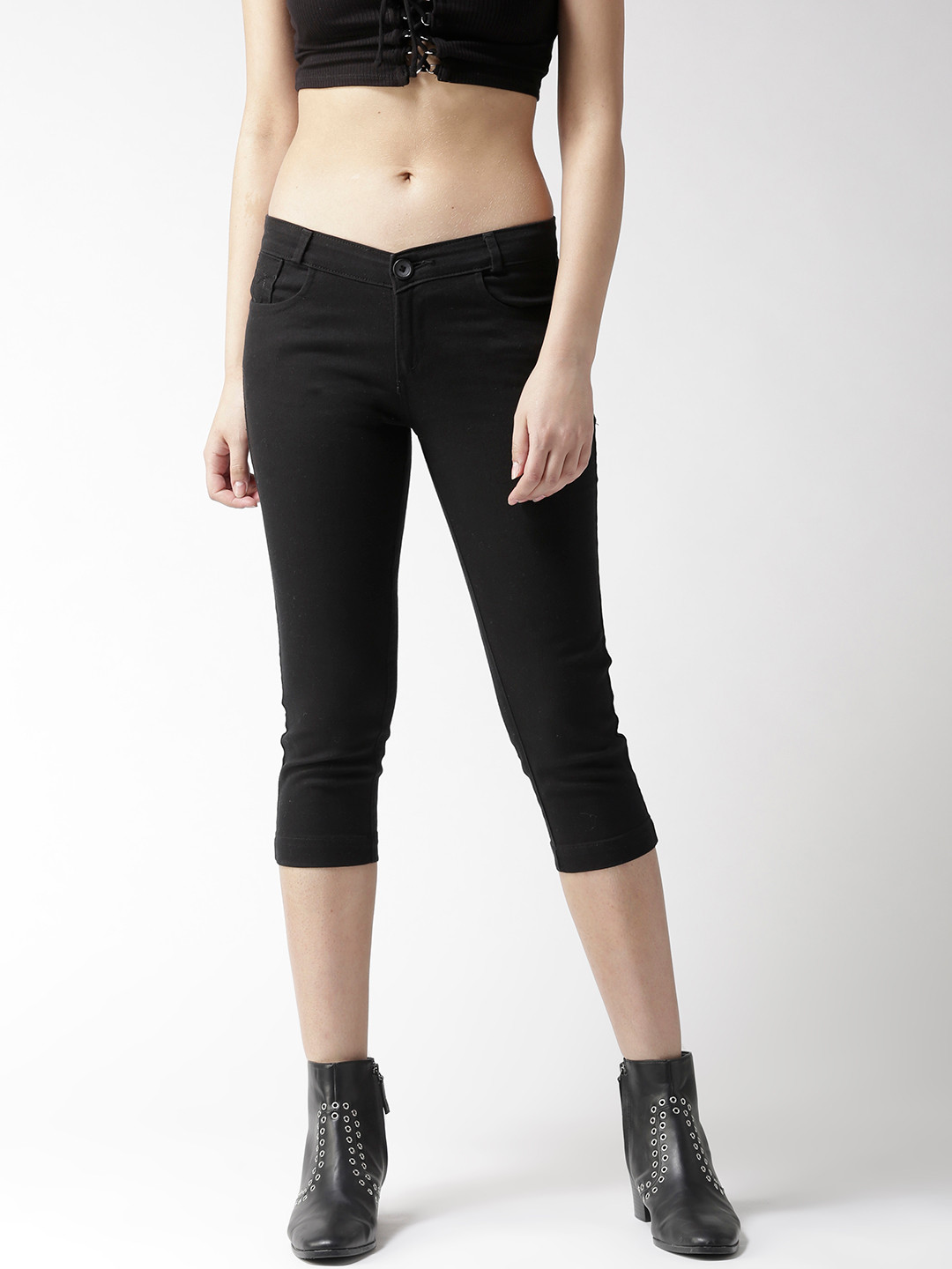 Buy Xpose Women Black Solid Slim Fit Capris Capris for Women 8066337