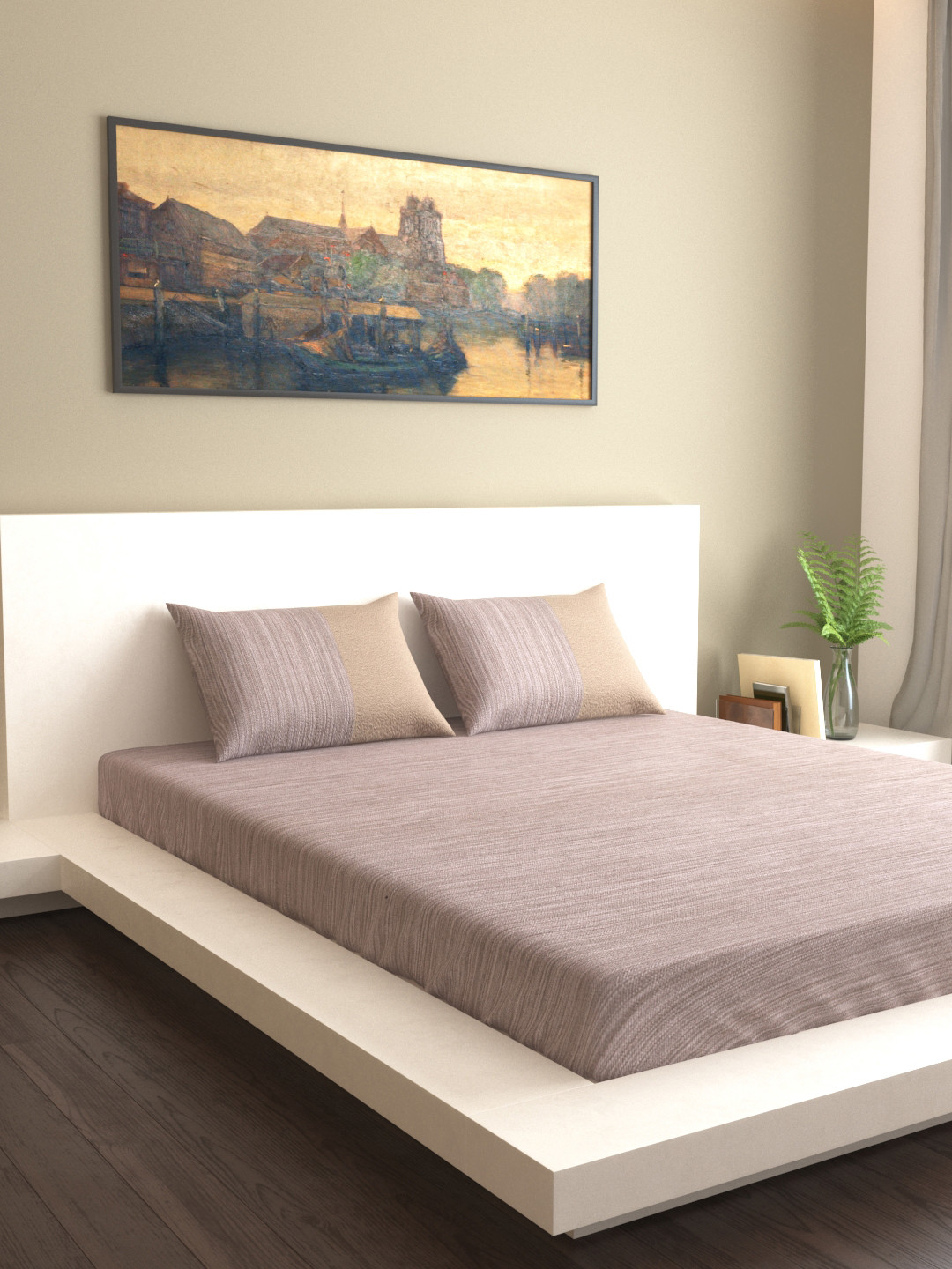 Buy MARK HOME Beige Solid Flat 600 TC Cotton 1 Single Bedsheet With 1