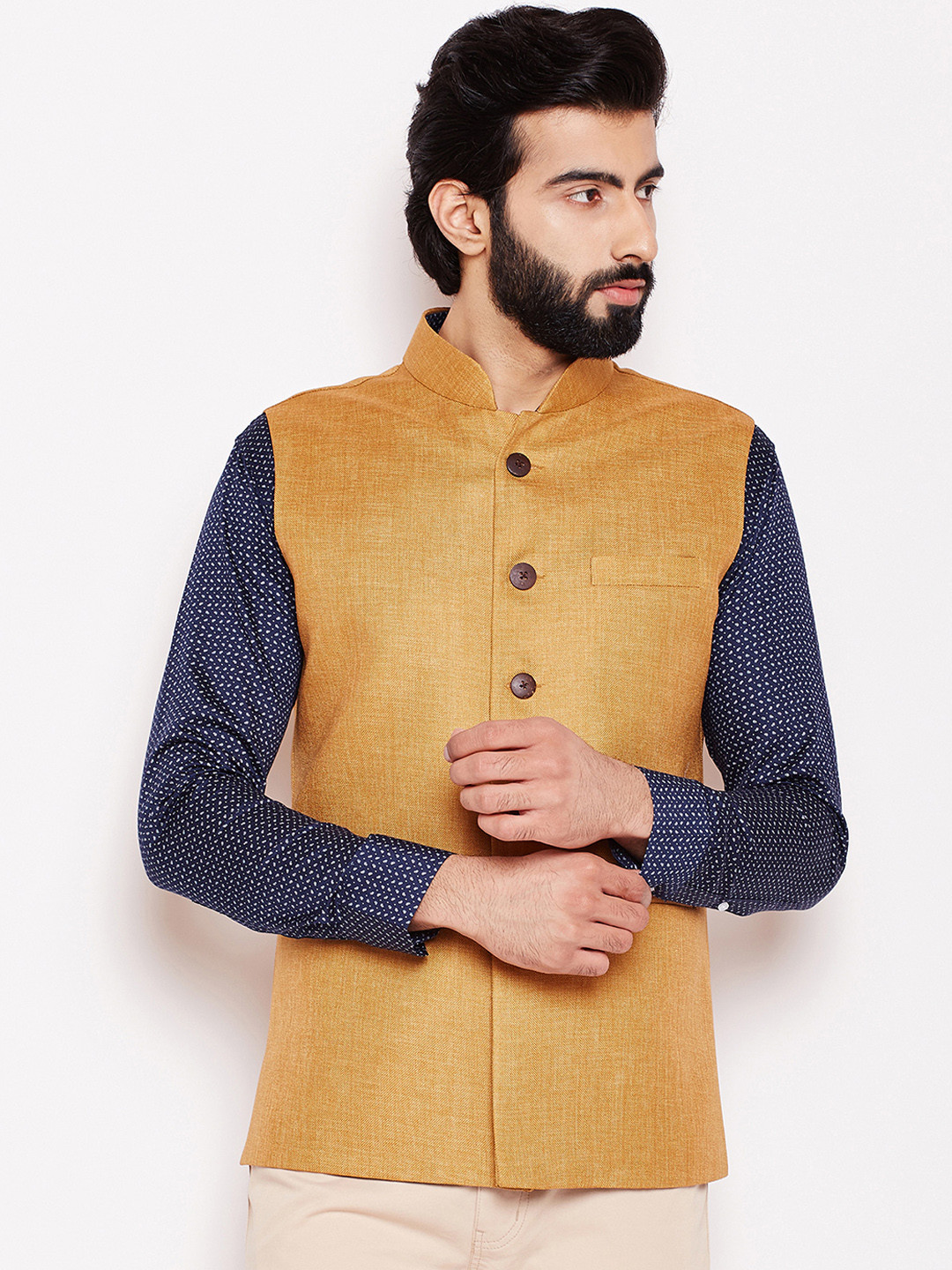 Buy FIRST DATE Men Mustard Solid Nehru Jacket Nehru Jackets for Men
