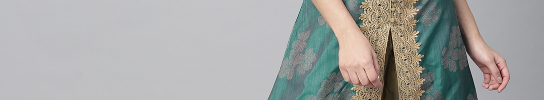 Buy La Firangi Women Green & Beige Printed A Line Kurta - Kurtas for ...