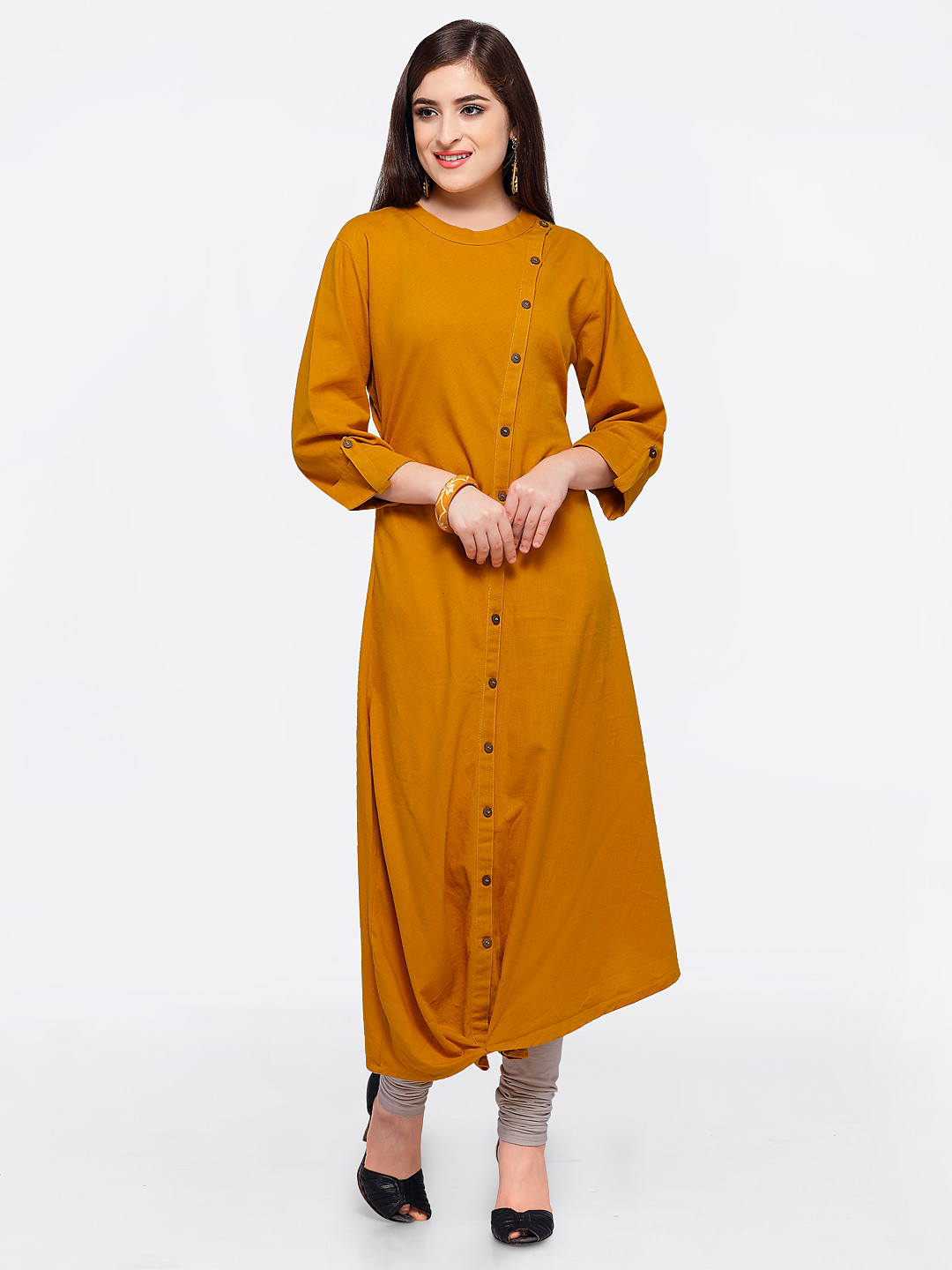 Buy RAISIN Women Mustard Yellow Solid Straight Kurti Kurtis for Women