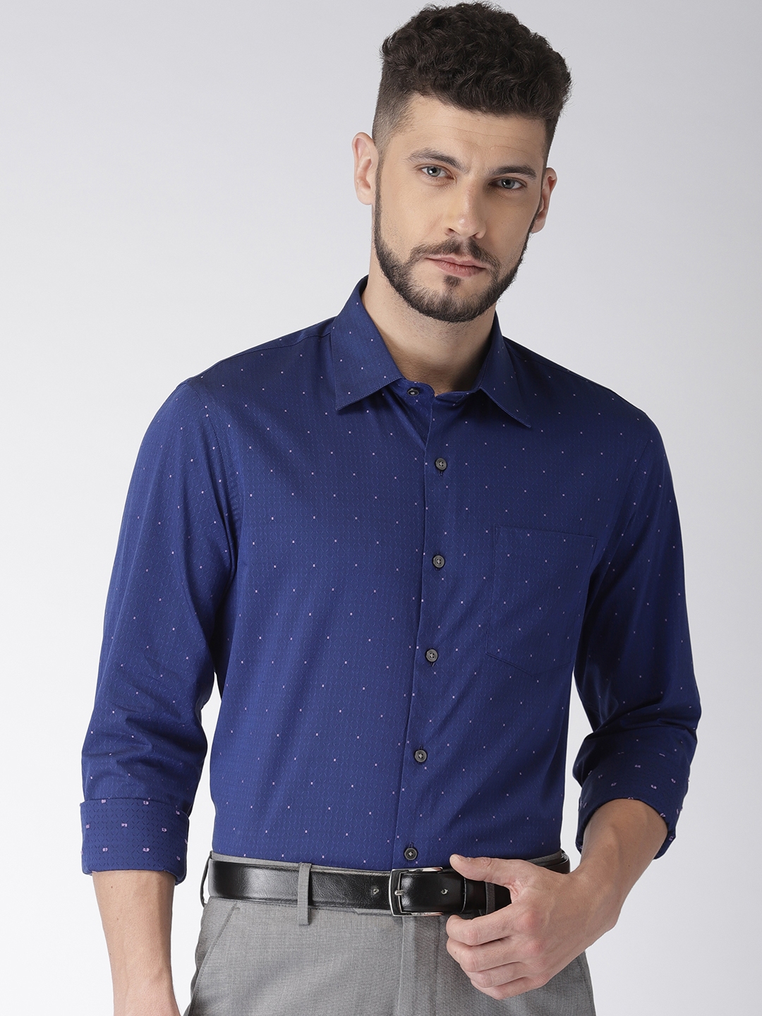 Buy Arrow Men Blue Slim Fit Self Design Wrinkle Resistant Formal Shirt ...
