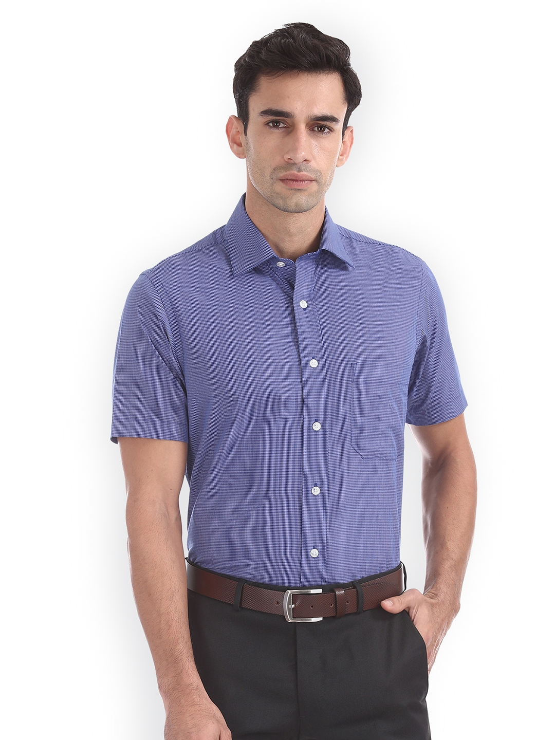 Buy Arrow Men Blue Regular Fit Checked Formal Shirt - Shirts for Men ...