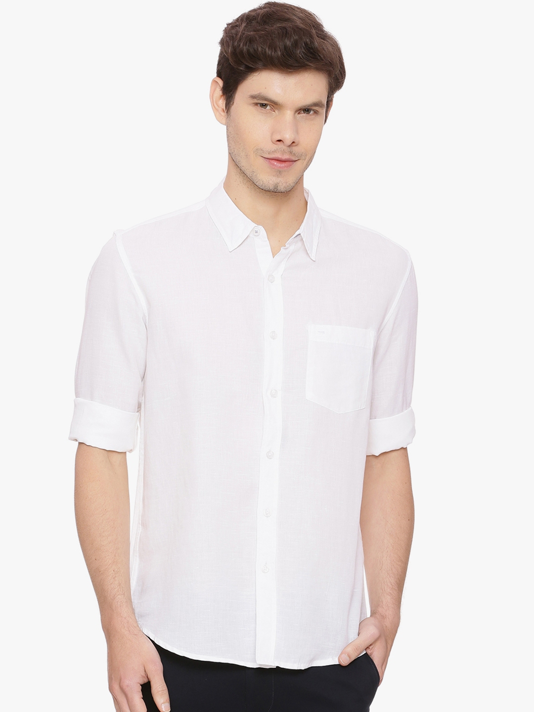 Buy Basics Men White Slim Fit Solid Casual Shirt - Shirts for Men ...