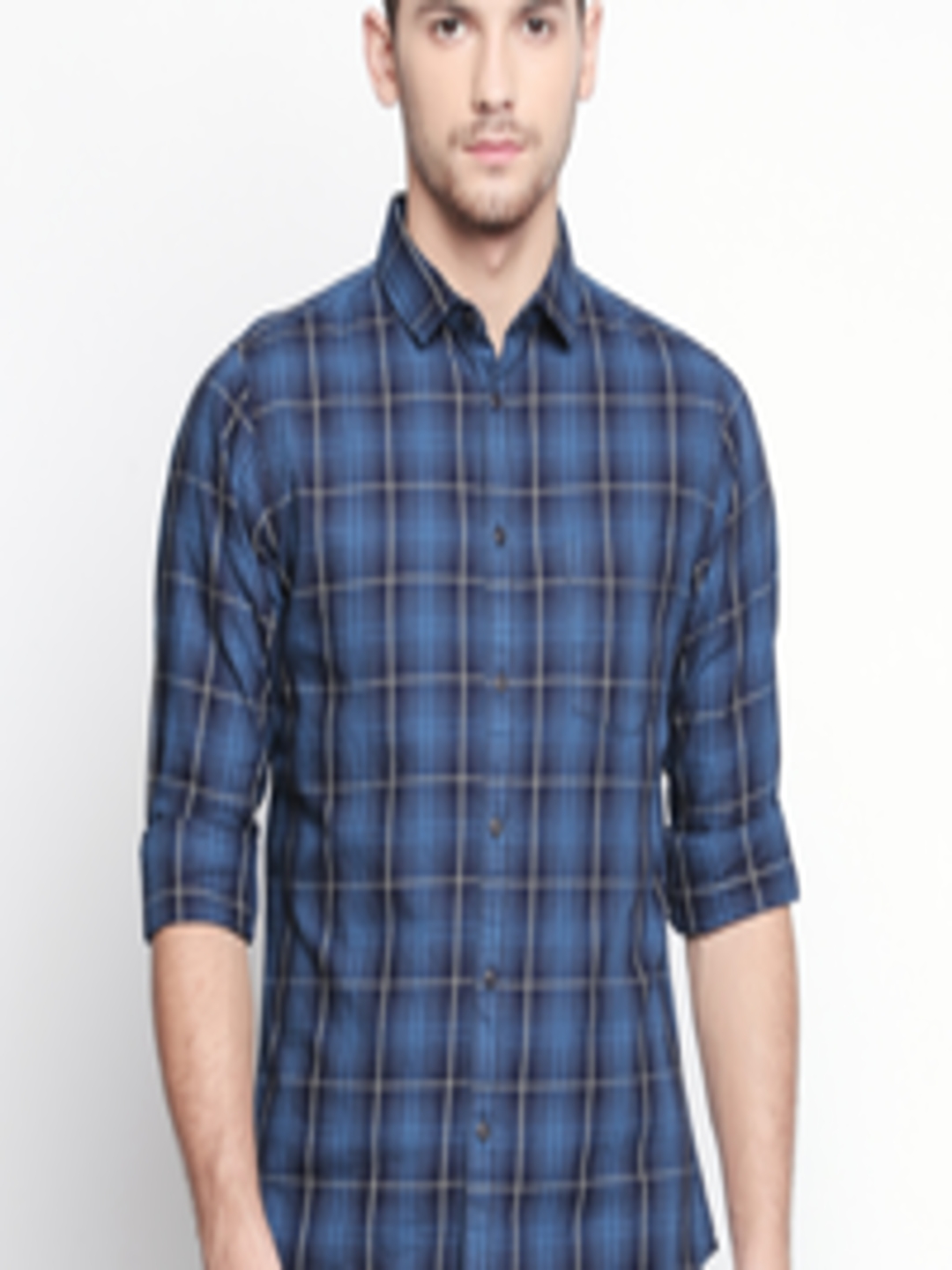Buy Dennis Lingo Men Blue Modern Slim Fit Checked Casual Shirt - Shirts ...