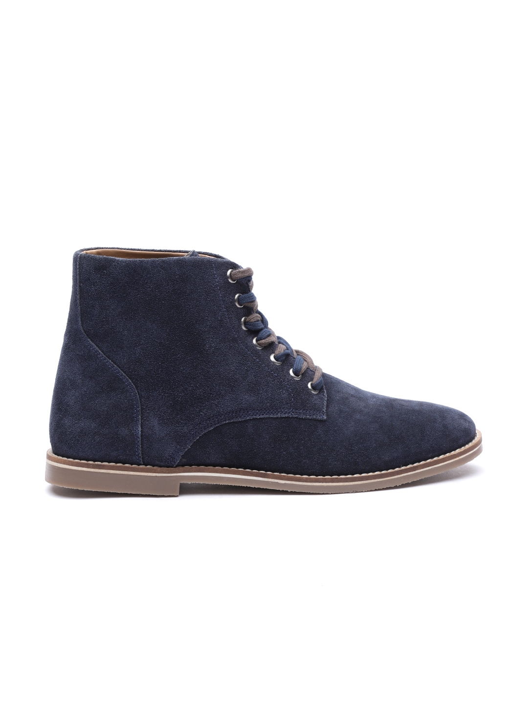 Buy Carlton London Men Navy Blue Solid Mid Top Leather Flat Boots