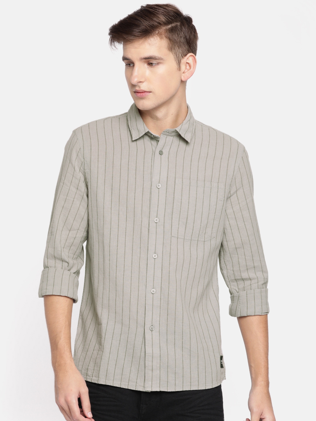 Buy Calvin Klein Jeans Men Grey Regular Fit Striped Casual