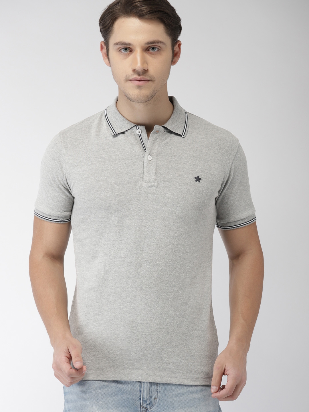 Buy Celio Men Grey Solid Polo Collar Pure Cotton T Shirt - Tshirts for ...