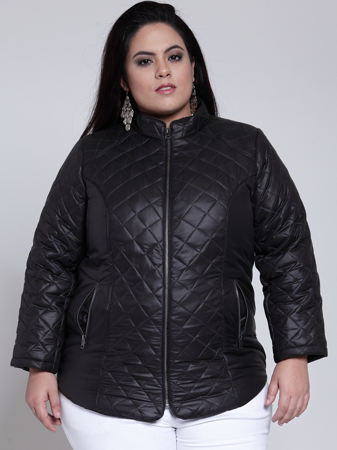 Buy PlusS Women Black Solid Quilted Jacket Jackets for Women 8101219
