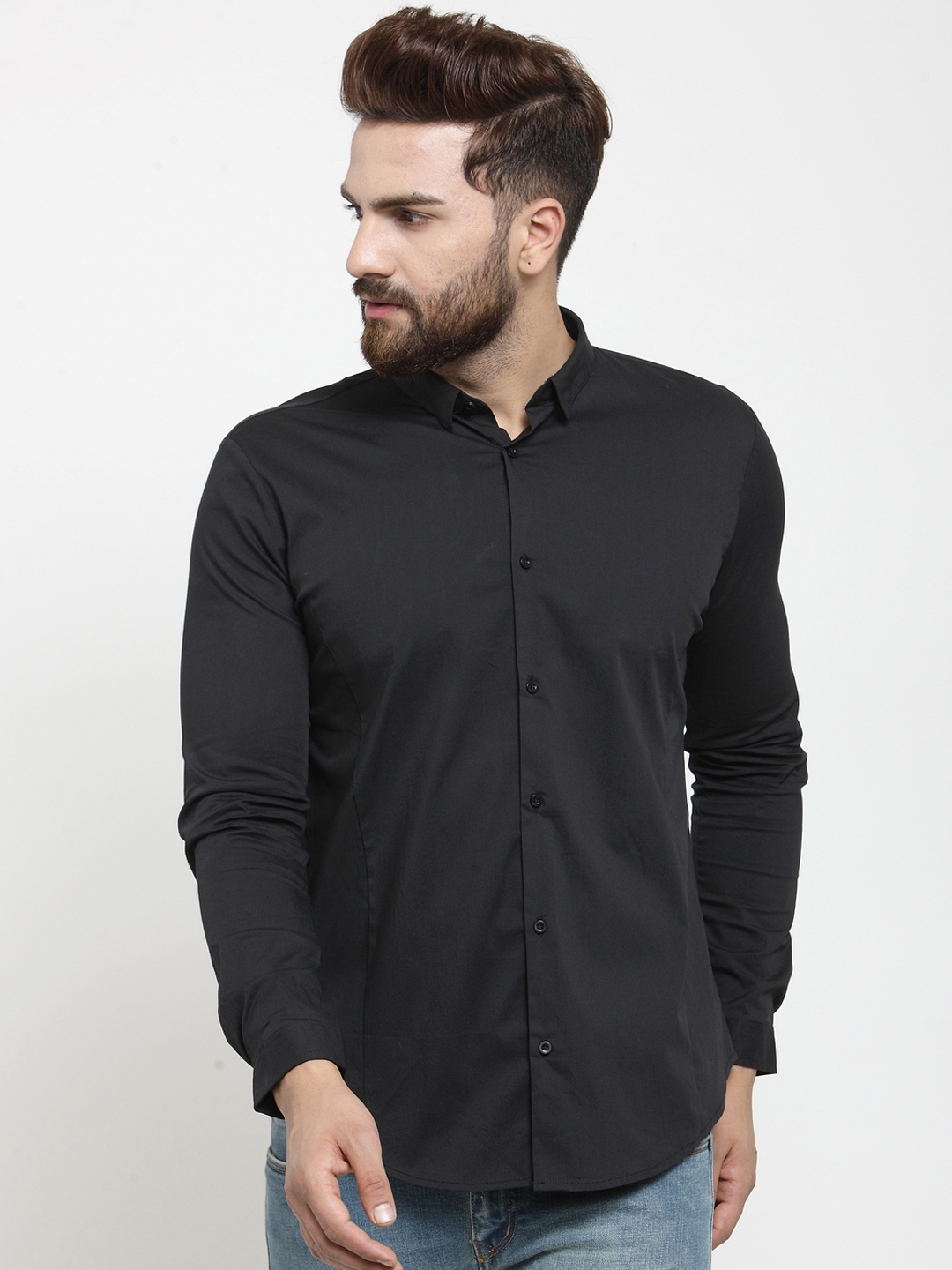 Buy Monteil & Munero Men Black Slim Fit Solid Casual Shirt - Shirts for ...