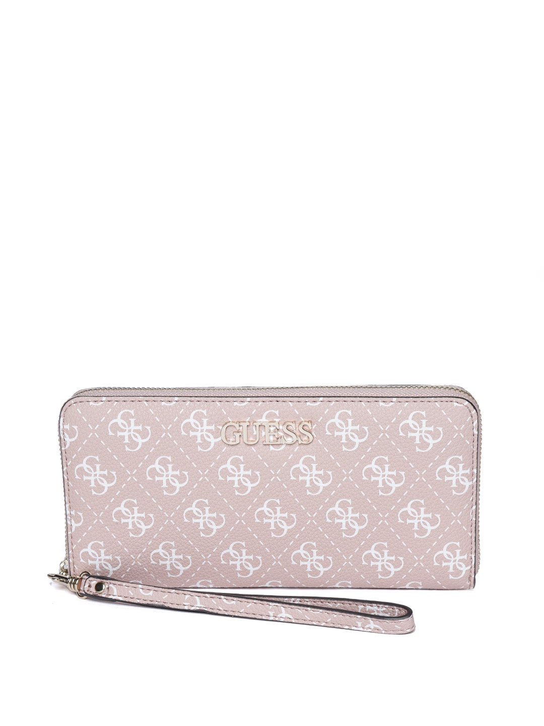 Buy GUESS Women Dusty Pink & White Printed Zip Around Wallet With Wrist Loop Wallets for Women