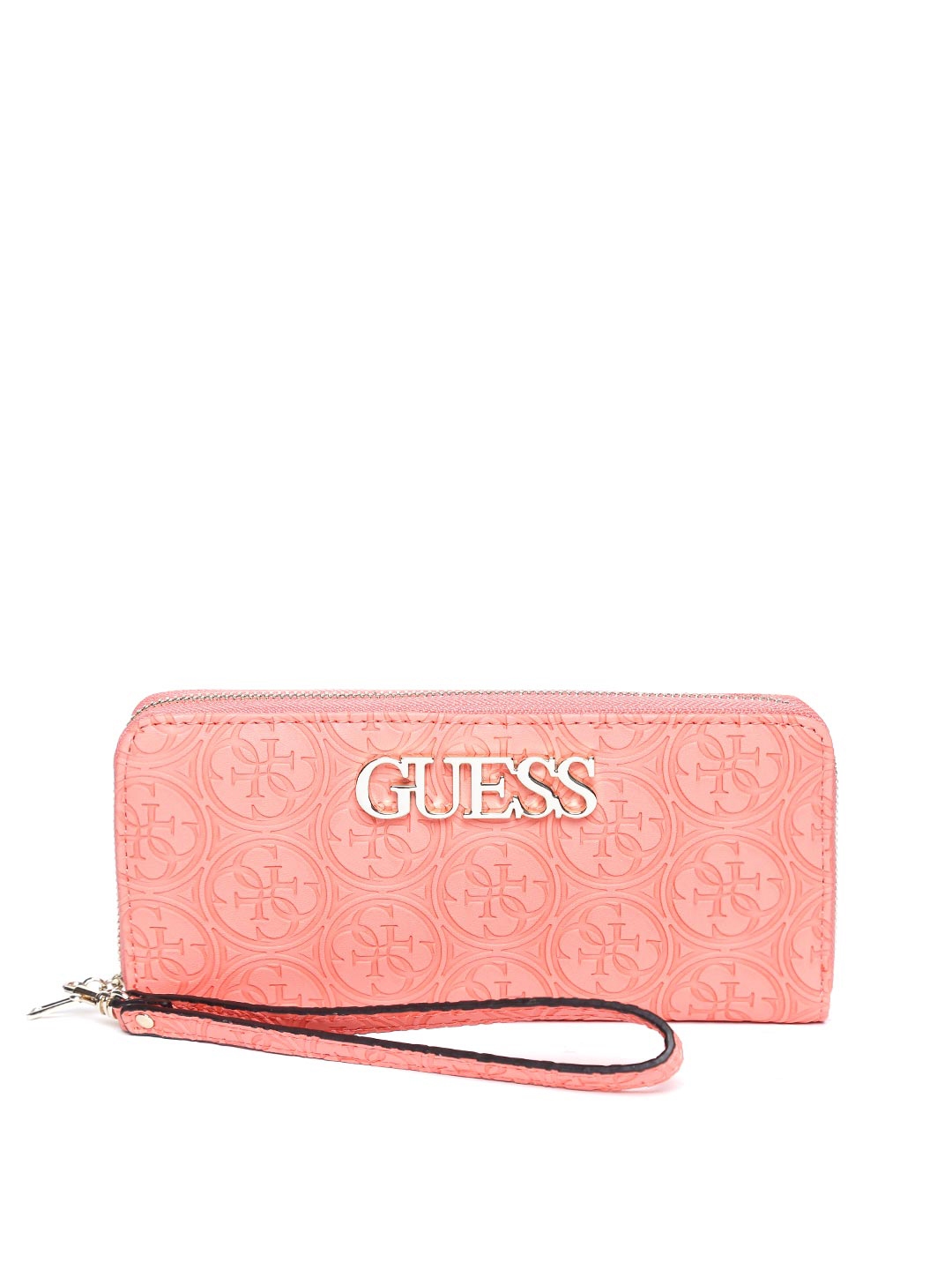 Buy GUESS Women Coral Orange Textured Zip Around Wallet - Wallets for ...
