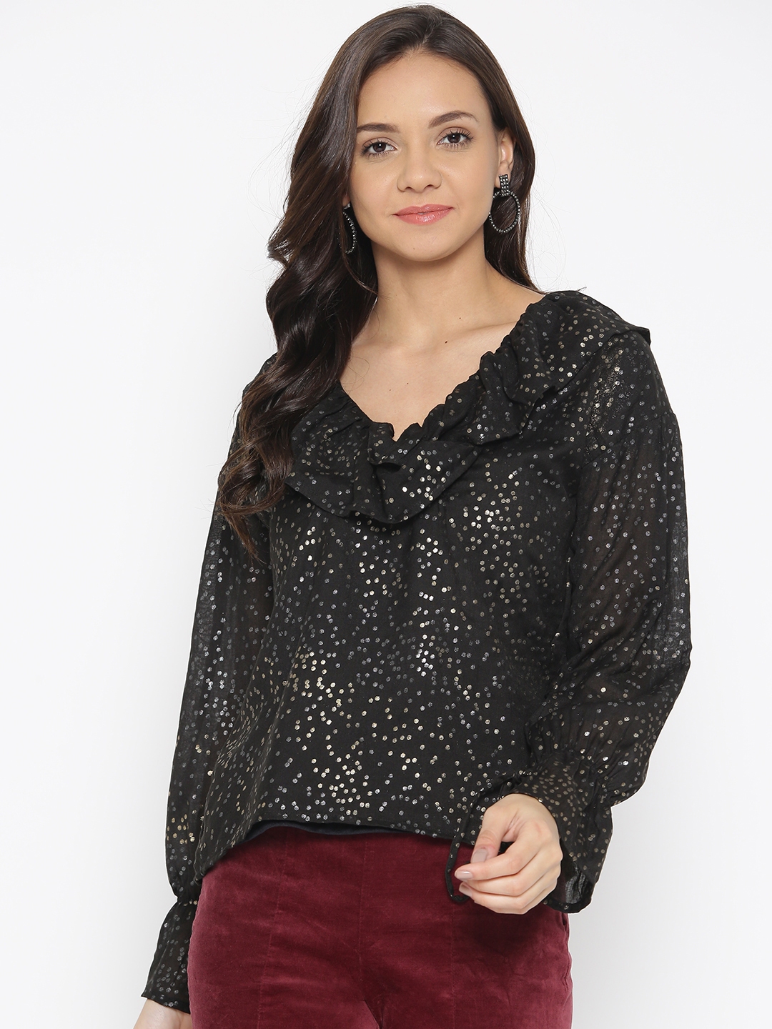 Buy Rue Collection Women Black & Golden Printed Top - Tops for Women ...