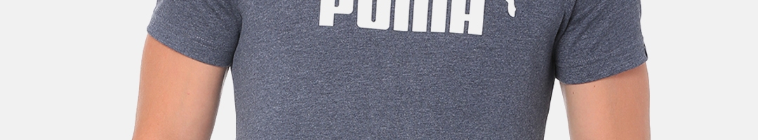 Buy Puma Men Blue Slim Fit Printed ESS No.1 Heather DryCell T Shirt ...