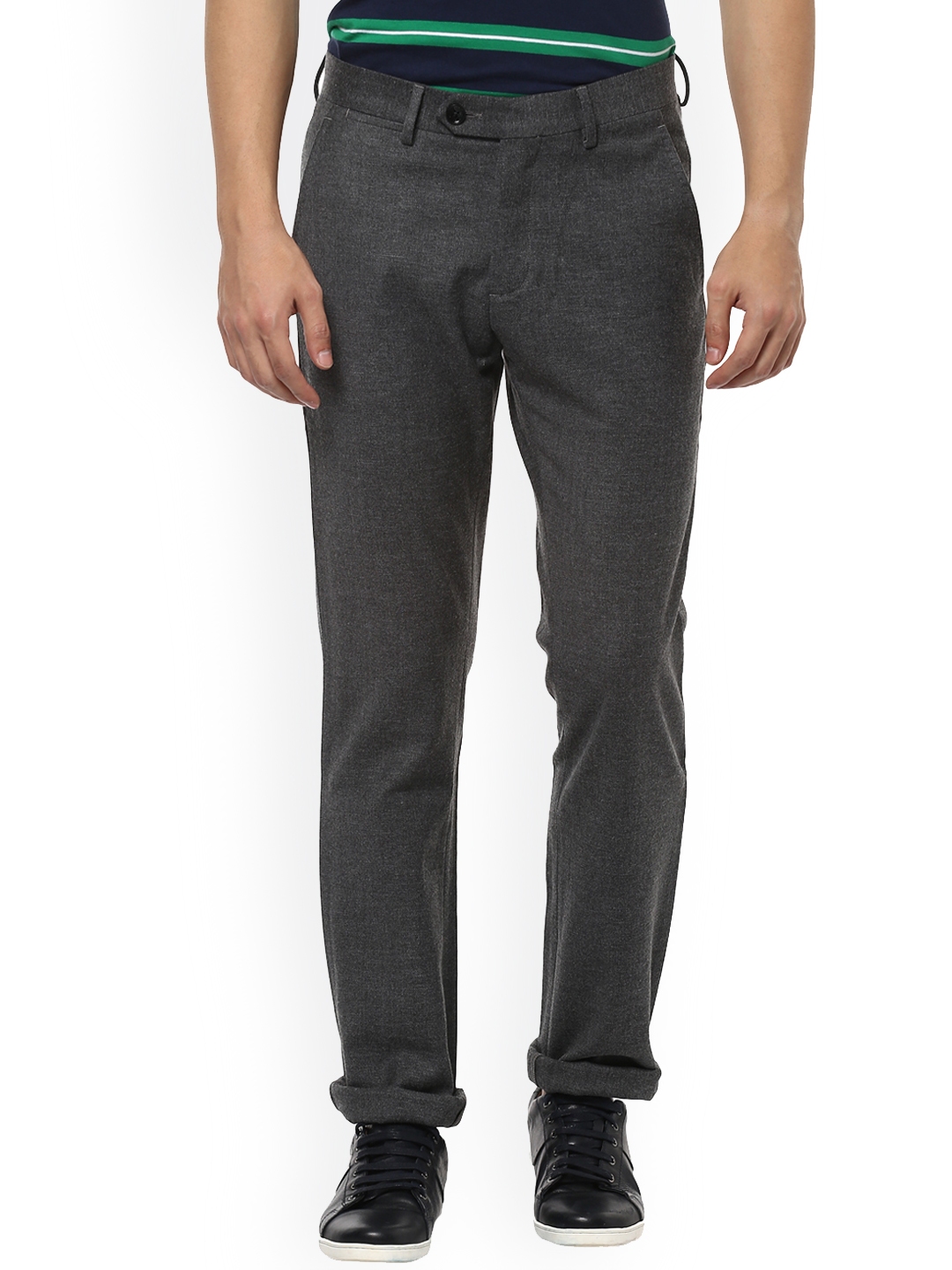 Buy Allen Solly Men Grey Regular Fit Solid Regular Trousers - Trousers ...