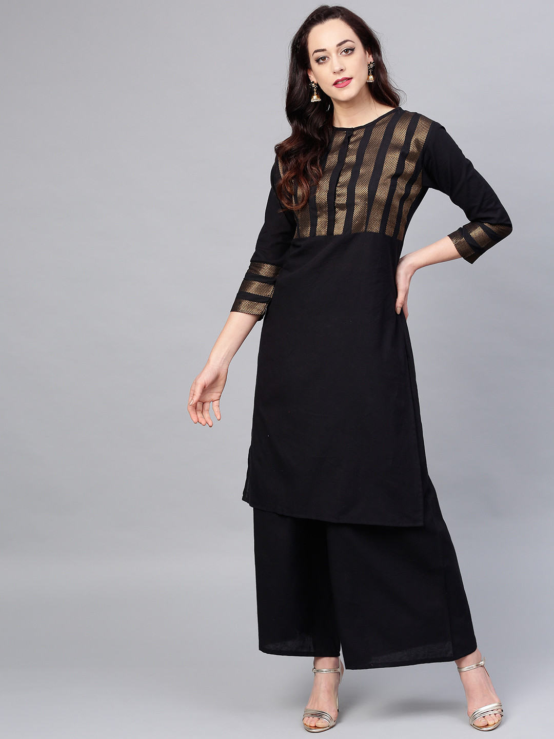 Women'S Black Yoke Design Kurta With Palazzos3
