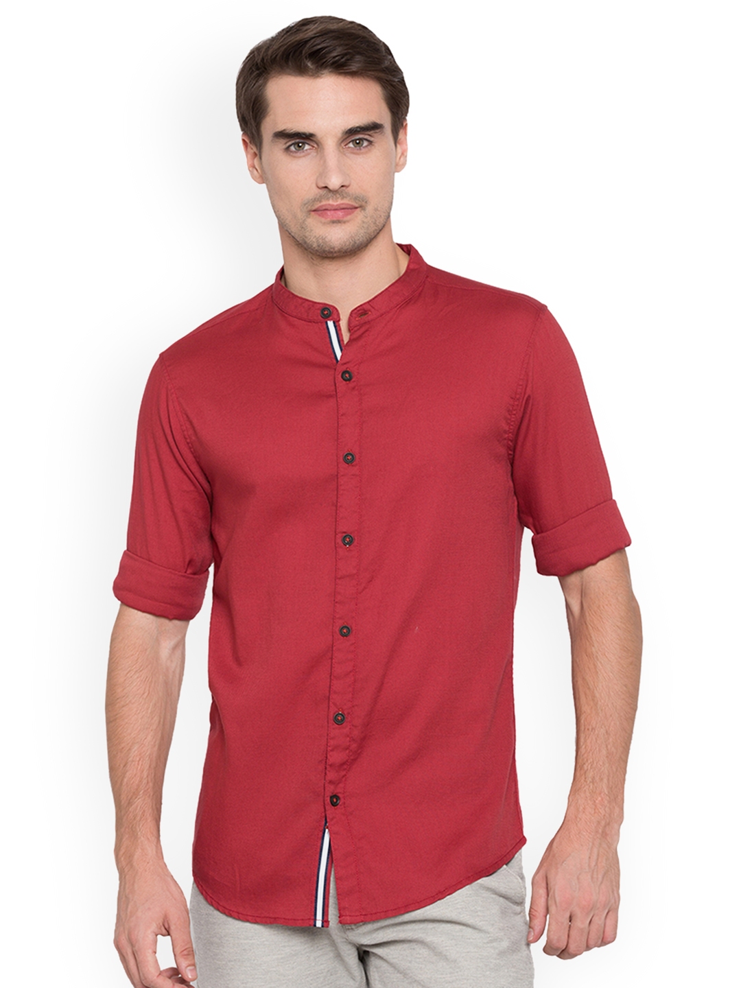 Buy SPYKAR Men Red Slim Fit Solid Casual Shirt - Shirts for Men 8137071 ...