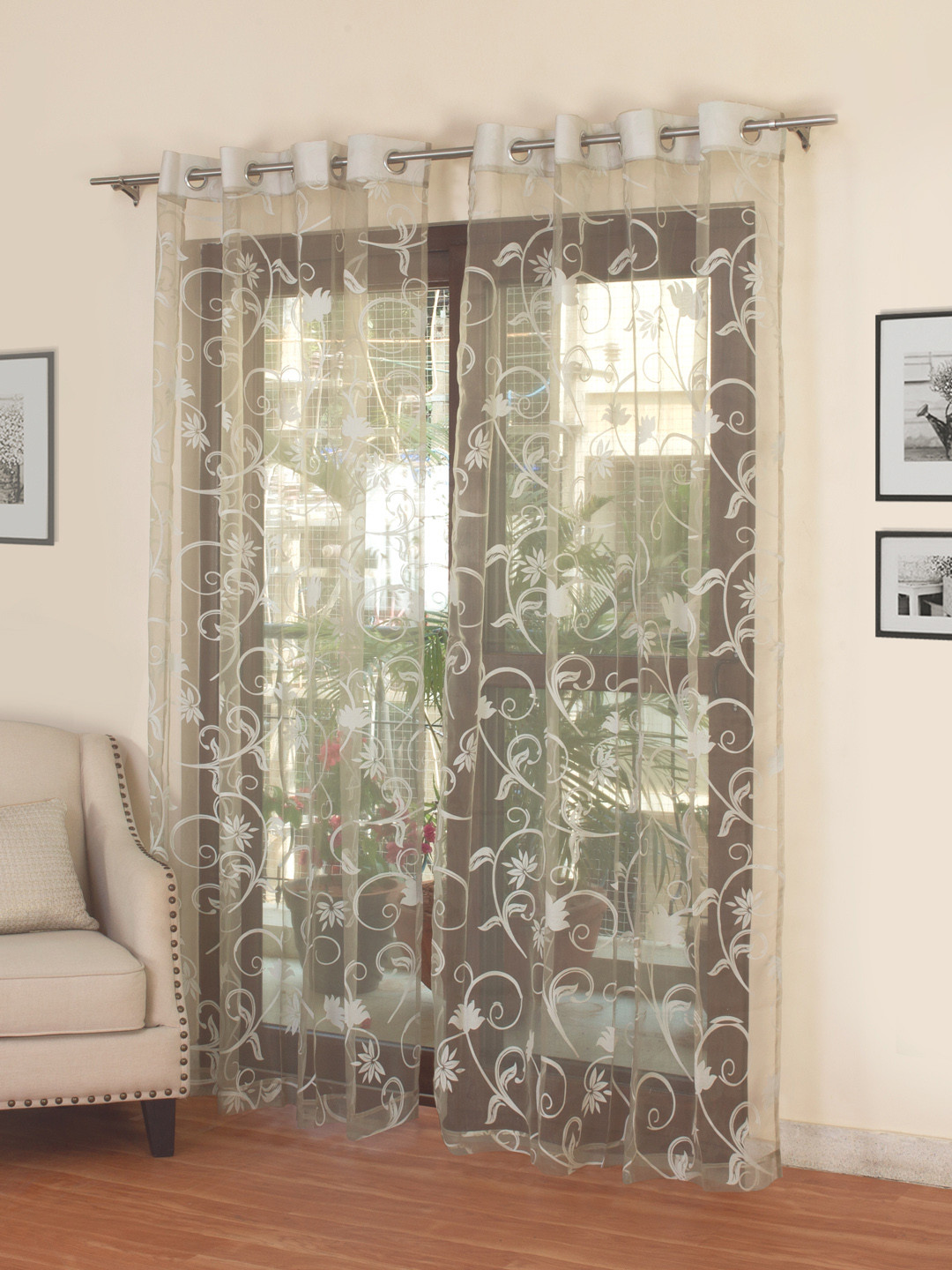 Buy ROSARA HOME Khaki Sheer Set Of 2 Door Curtains Curtains And