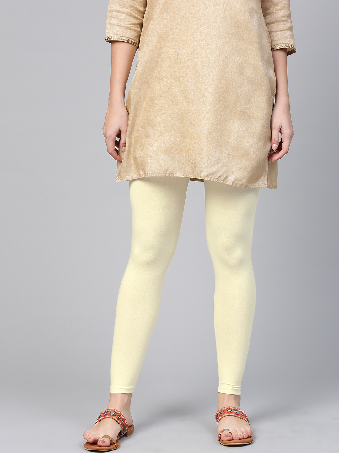 Buy Shree Women Cream Coloured Solid Ankle Length Leggings Leggings