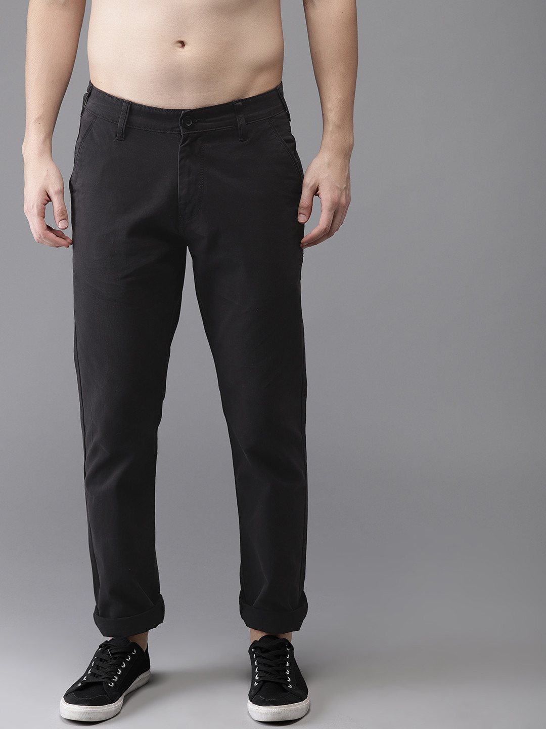 Buy HERE&NOW Men Black Slim Fit Solid Chinos Trousers for Men 8138099