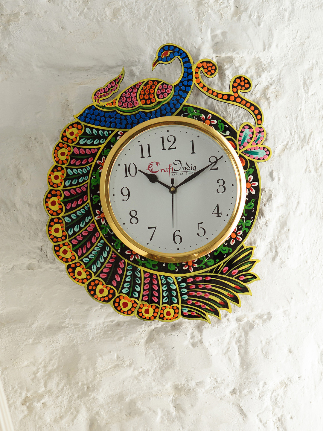 Buy ECraftIndia Yellow Handcrafted Bird Shaped Embellished Analogue Wall Clock Clocks for