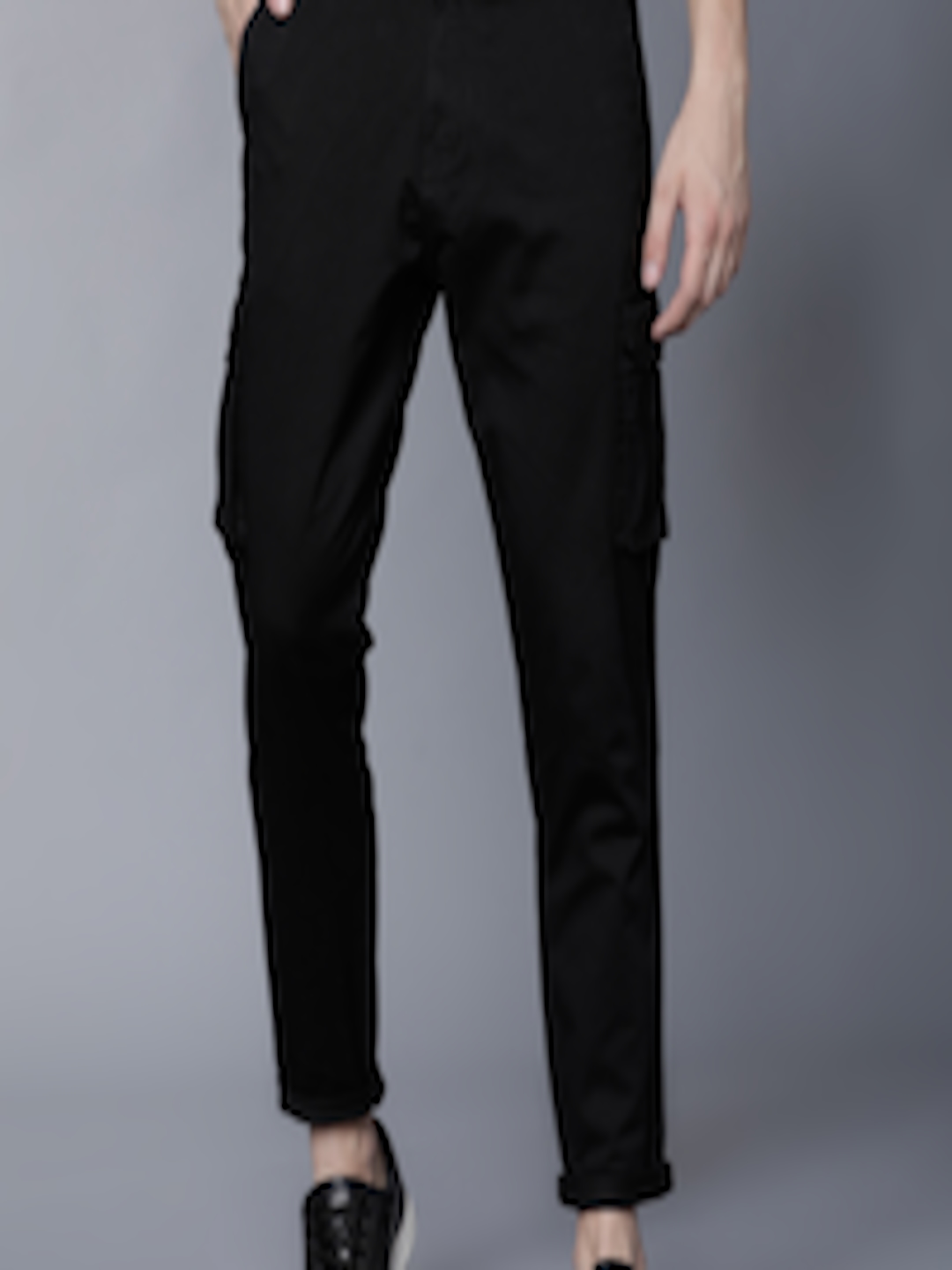 Buy HIGHLANDER Men Black Slim Fit Solid Cargos - Trousers for Men ...