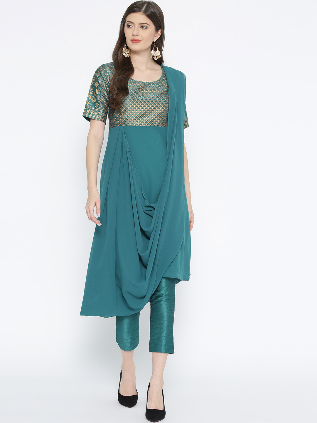Buy Biba Women Teal Green Yoke Design Kurta With Trousers Kurta Sets
