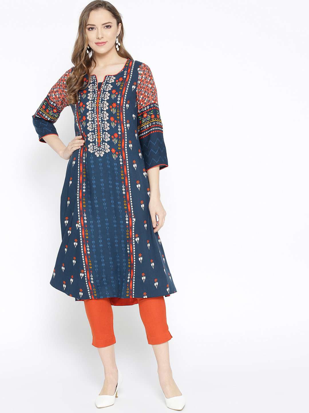 biba blue printed kurta