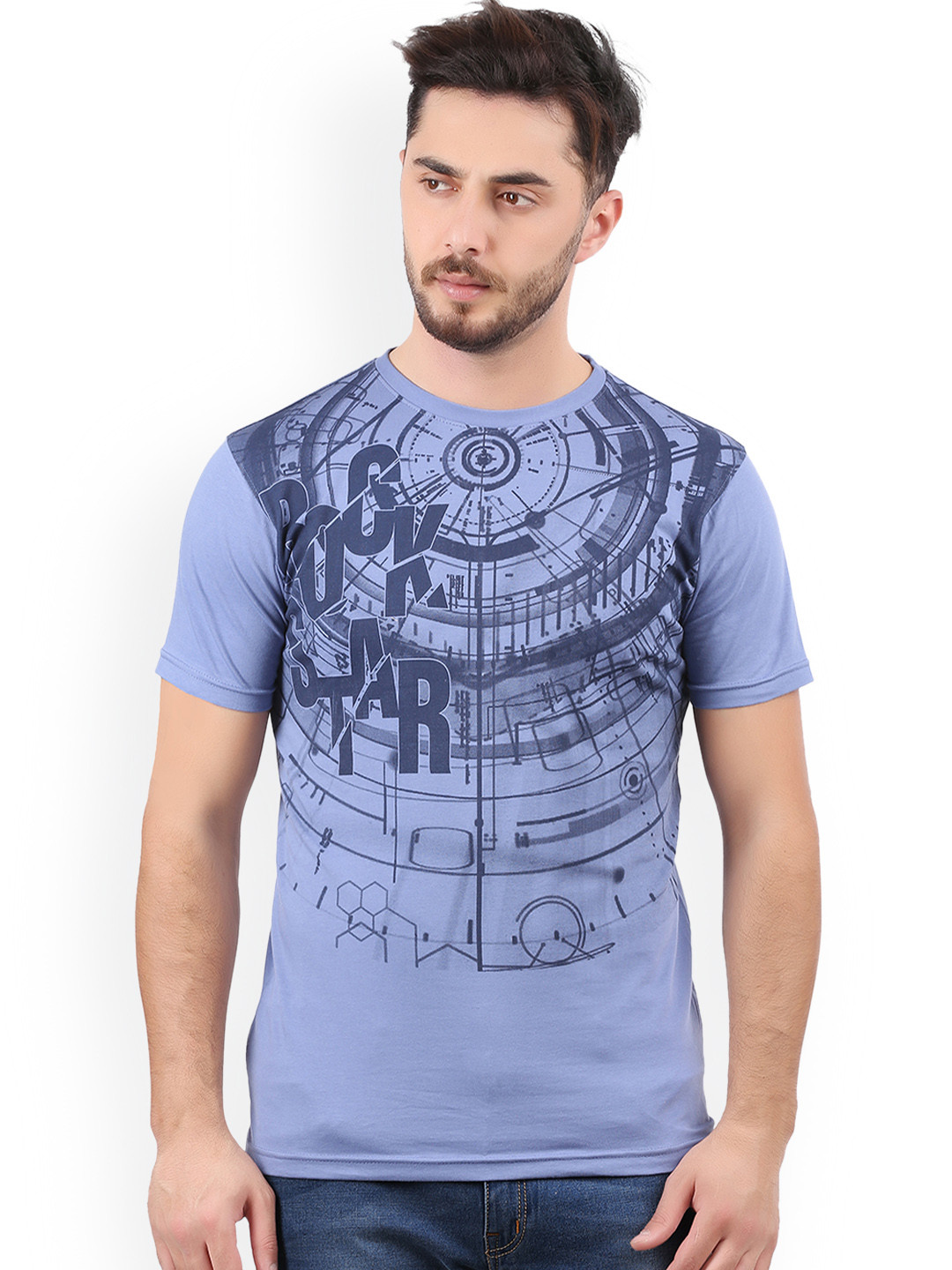 Buy WEXFORD Men Blue Printed Round Neck T Shirt Tshirts for Men