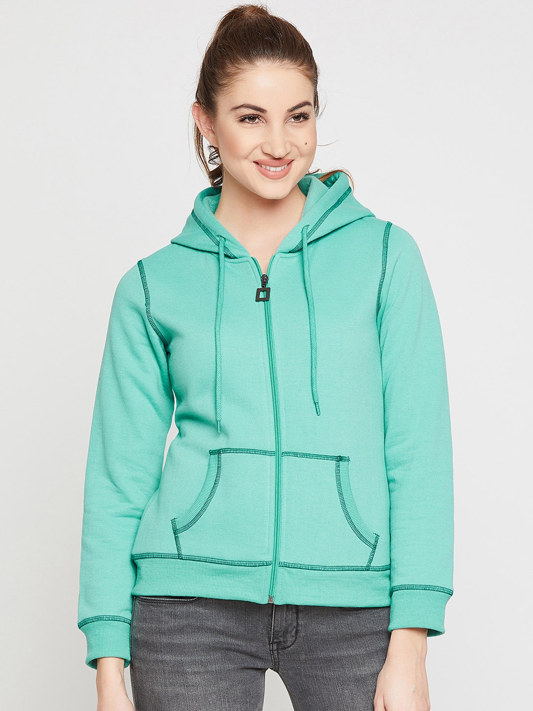 Buy RARE Women Sea Green Solid Hooded Sweatshirt - Sweatshirts for ...