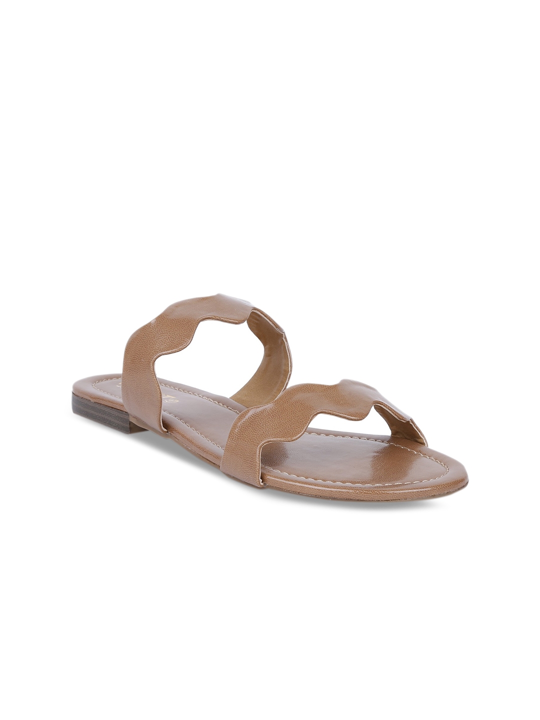 tan open toe flats
