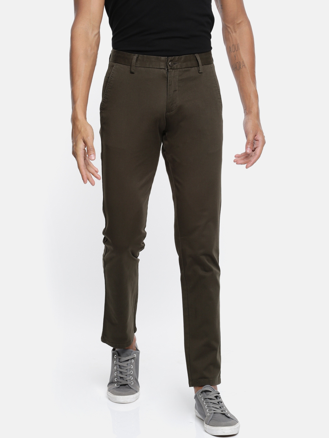 Buy British Club Men Olive Green Slim Fit Solid Chinos - Trousers for ...