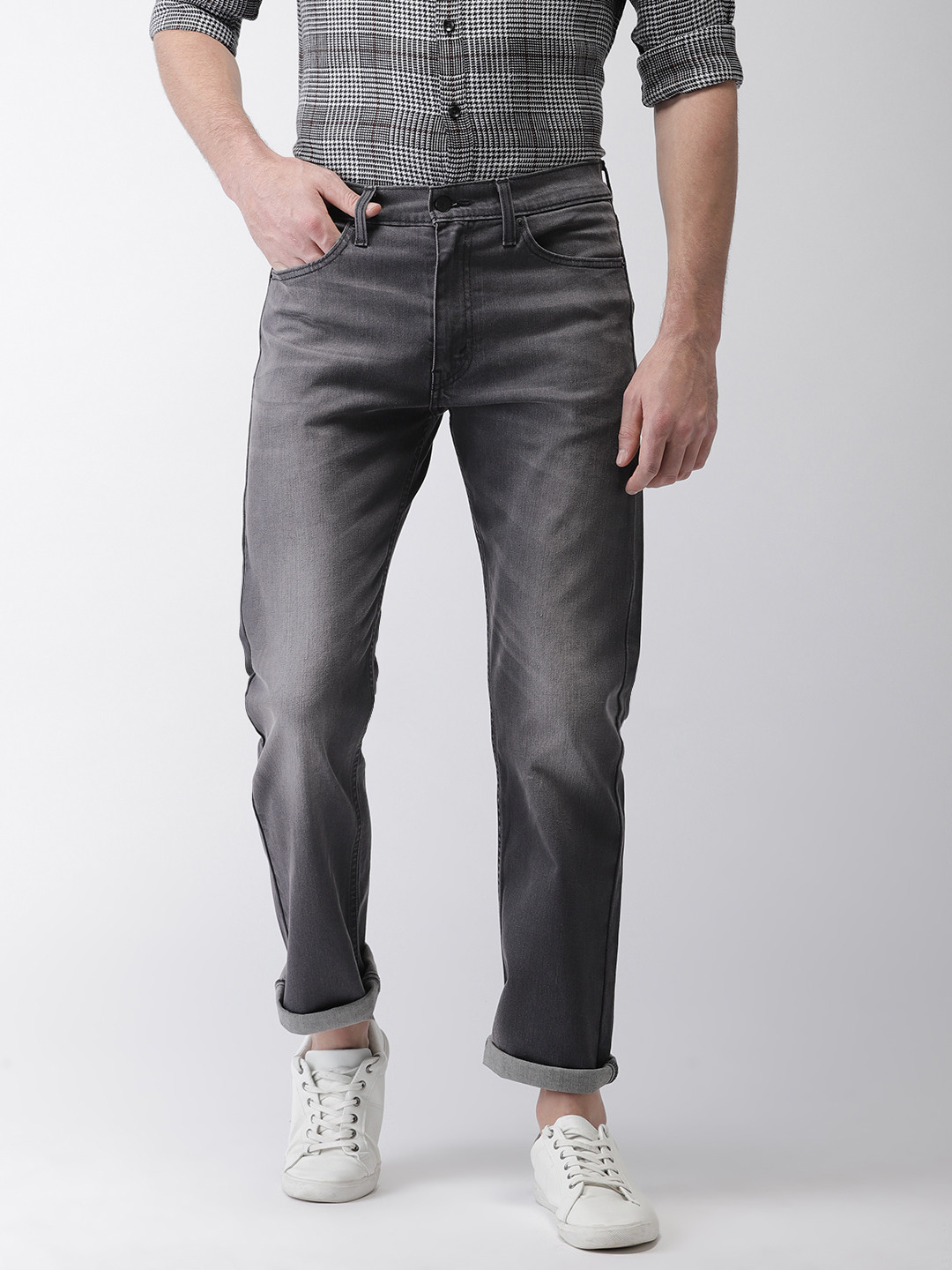 Buy Levis Men Charcoal Grey Slim Straight Fit Mid Rise Clean Look