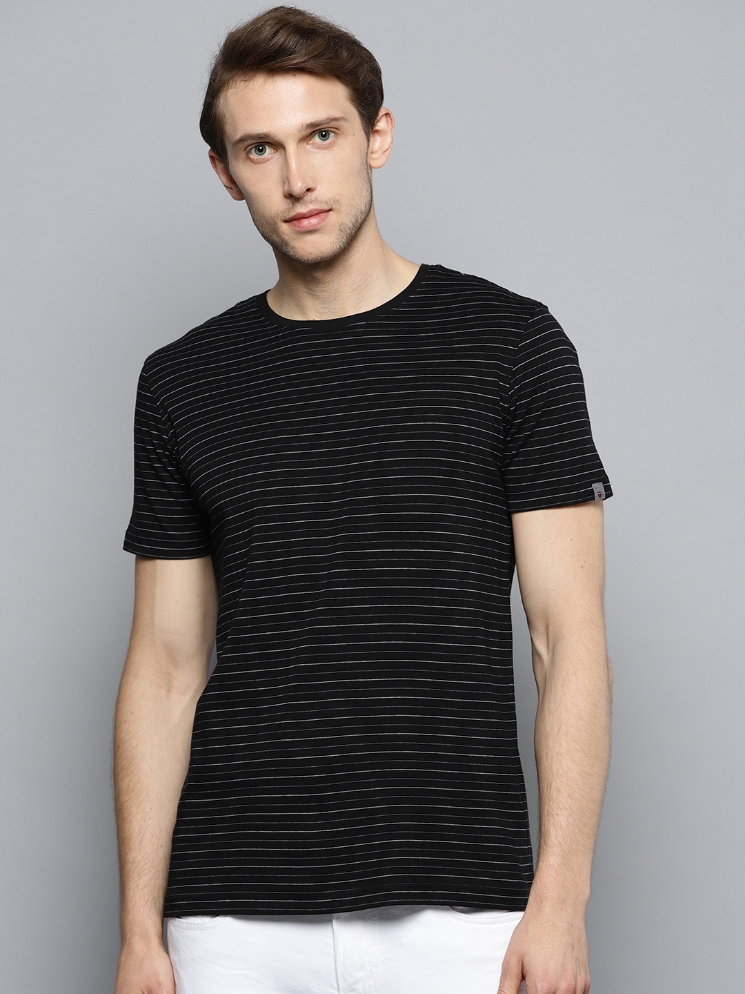 Buy Louis Philippe Jeans Men Black & Grey Striped Round Neck T Shirt - Tshirts for Men 8214339 ...