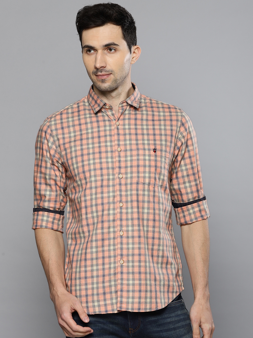 Buy Louis Philippe Jeans Men Pink & Beige Slim Fit Checked Casual Shirt - Shirts for Men 8214891 ...
