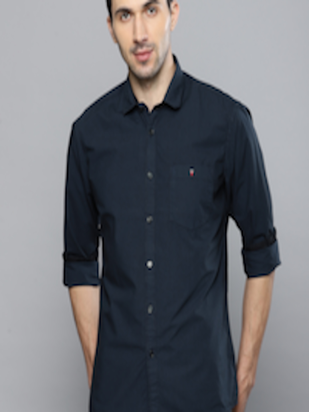 Buy Louis Philippe Jeans Men Navy Blue Slim Fit Solid Casual Shirt - Shirts for Men 8214905 | Myntra