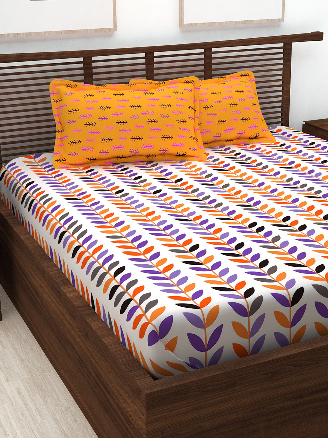 Buy Storyhome Multicoloured 160 TC Cotton Queen Bedsheet With 2 Pillow