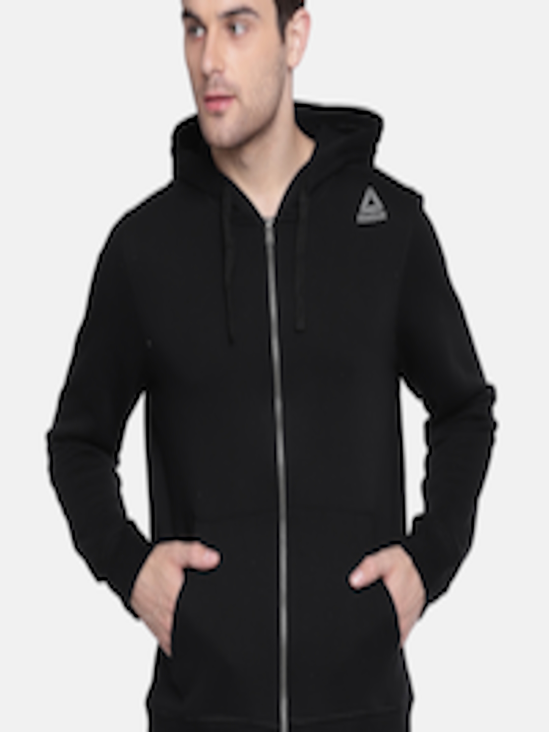 Buy Reebok Men Black Solid Hooded TE FLEECE FZ Sweatshirt - Sweatshirts ...