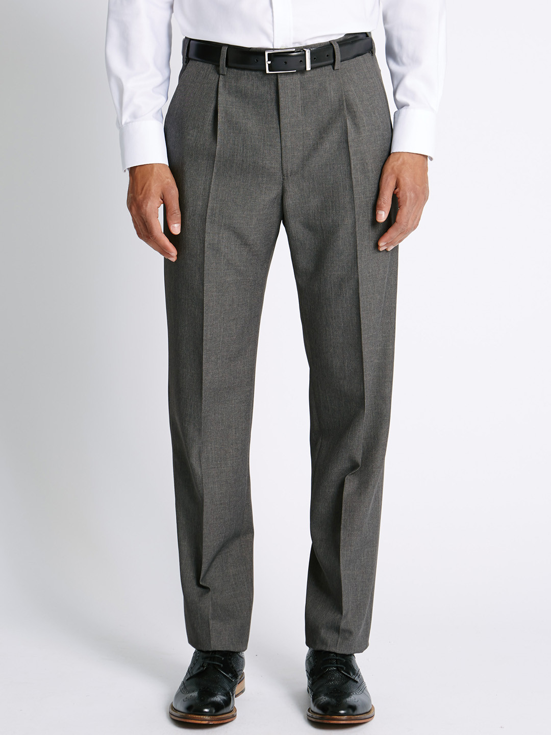 Buy Marks & Spencer Men Grey Regular Fit Solid Formal Trousers ...
