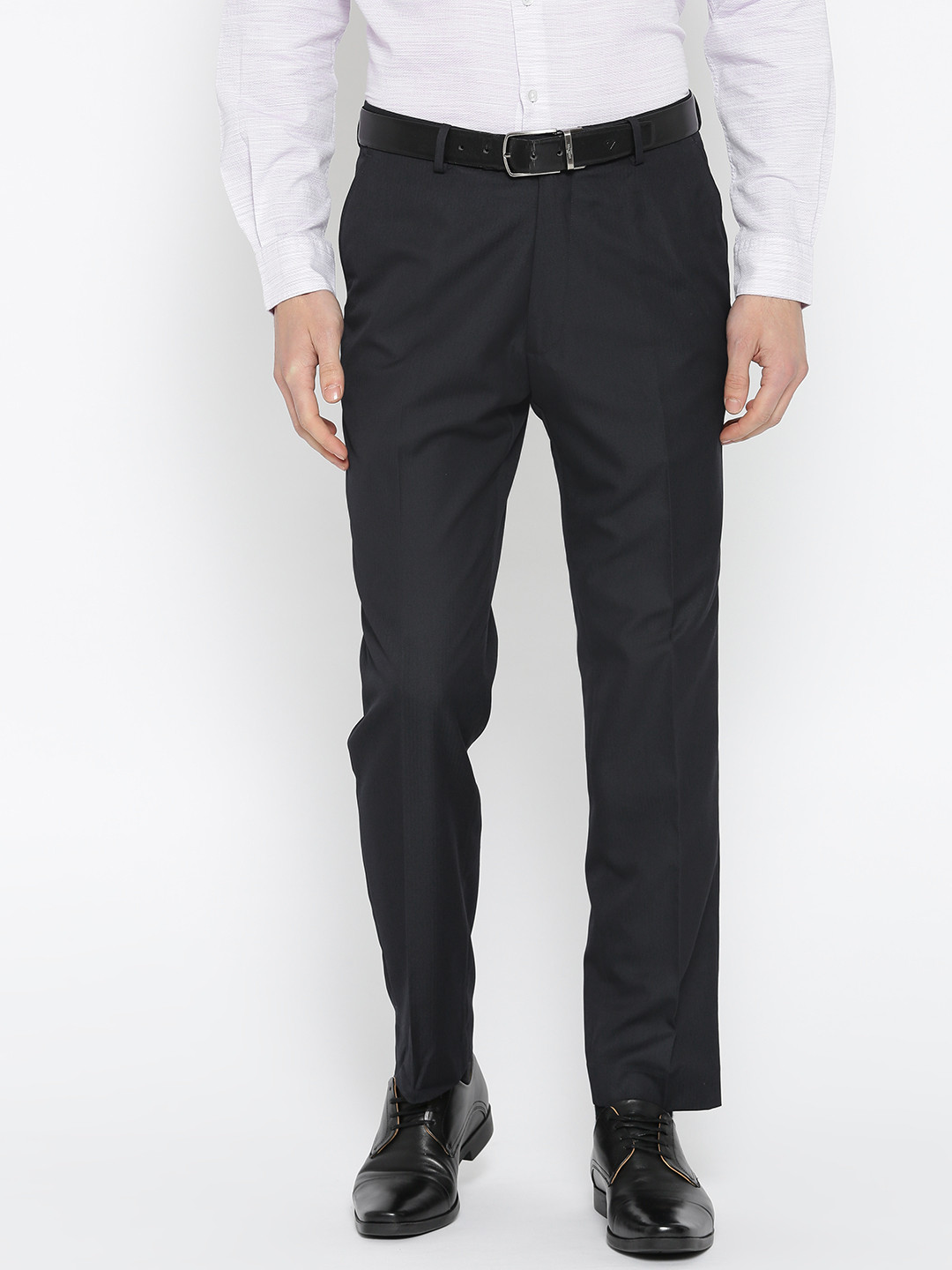 Buy Marks & Spencer Men Navy Blue Tailored Fit Solid Formal Trousers ...