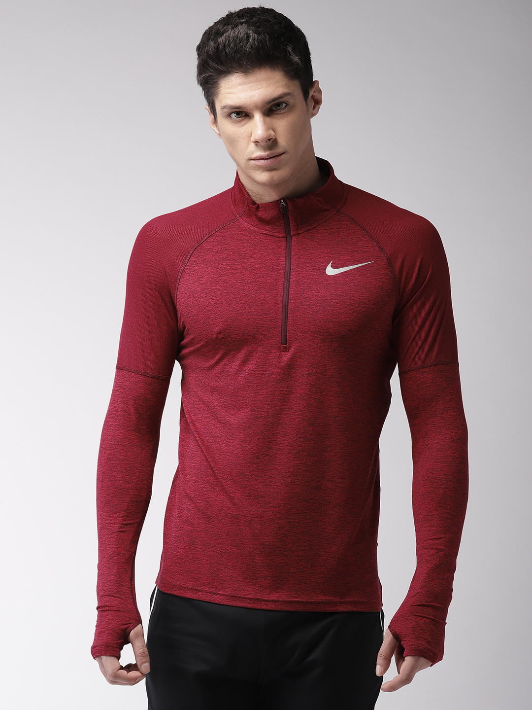 Buy Nike Men Maroon Solid ELMNT TOP HZ 2.0 DRI FIT Technology Running T
