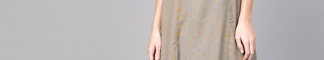 Buy Jaipur Kurti Women Grey & Mustard Yellow Self Design Kurta With ...
