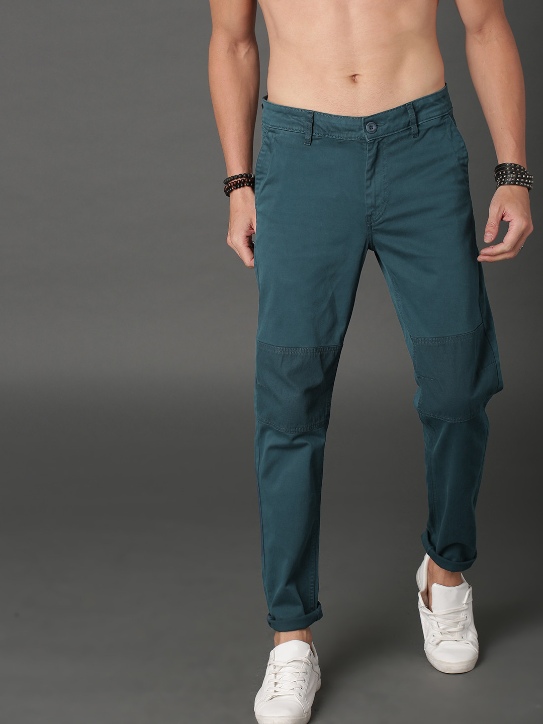 Buy Roadster Men Teal Blue Slim Fit Solid Chinos - Trousers for Men ...