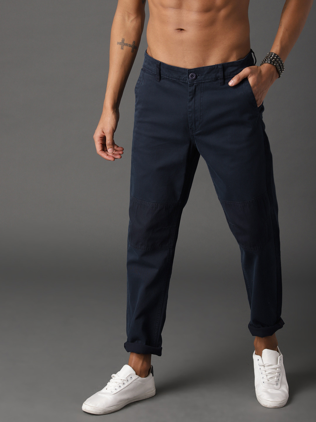 Buy Roadster Men Navy Blue Slim Fit Solid Chinos - Trousers for Men ...