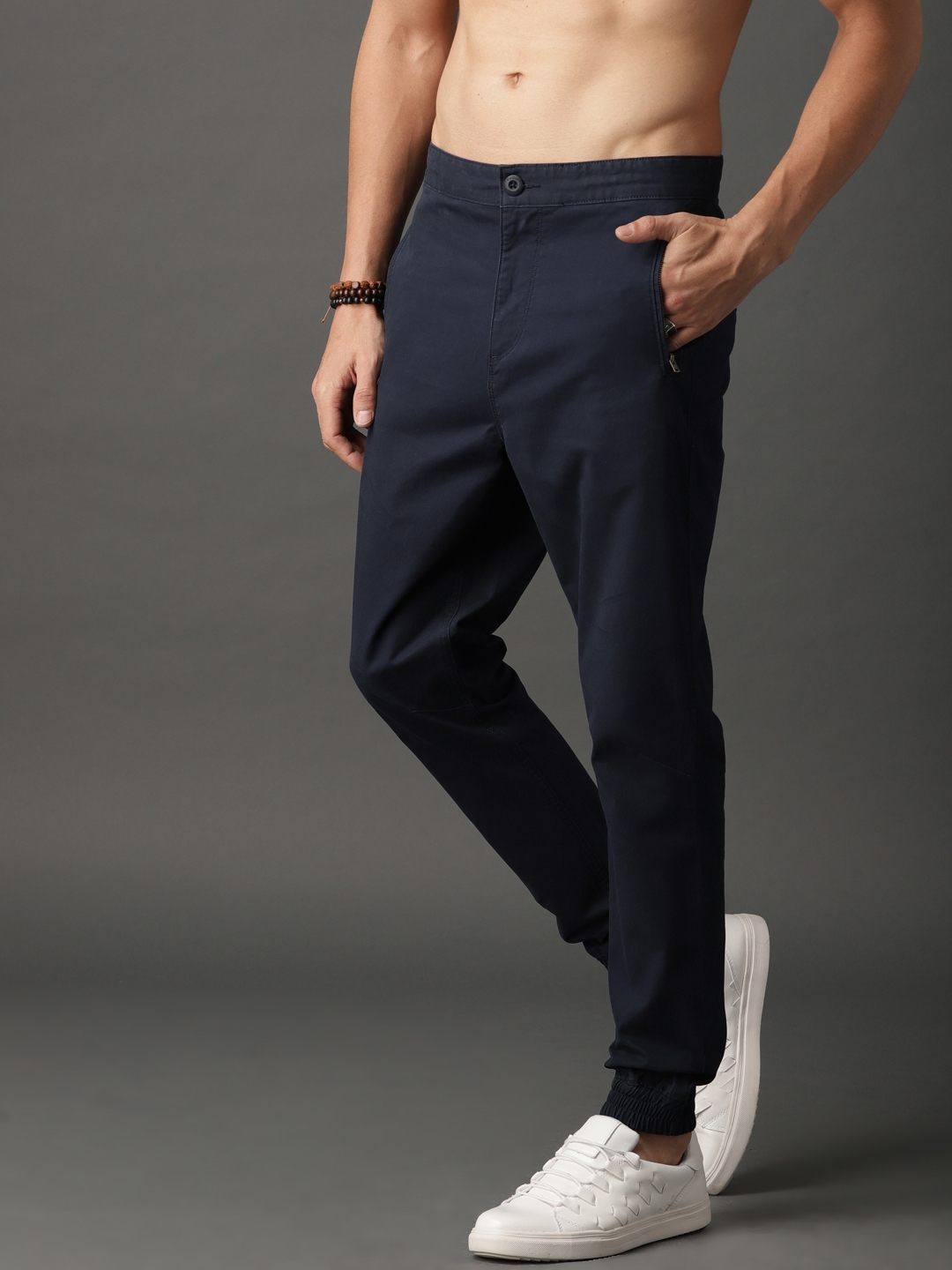 Buy Roadster Men Navy Blue Regular Fit Solid Joggers - Trousers for Men ...