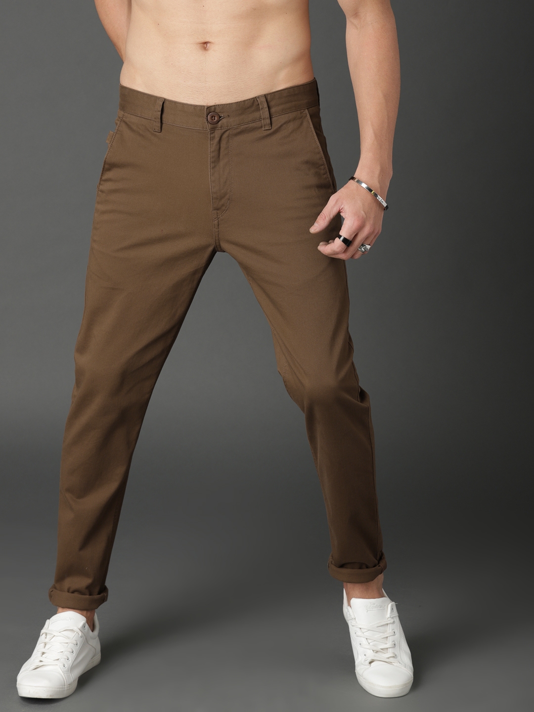 Buy Roadster Men Brown Regular Fit Solid Chinos - Trousers for Men ...