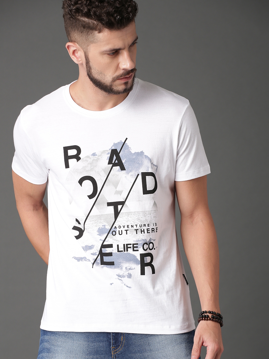 Buy Roadster Men White Brand Carrier Pure Cotton T Shirt - Tshirts for ...