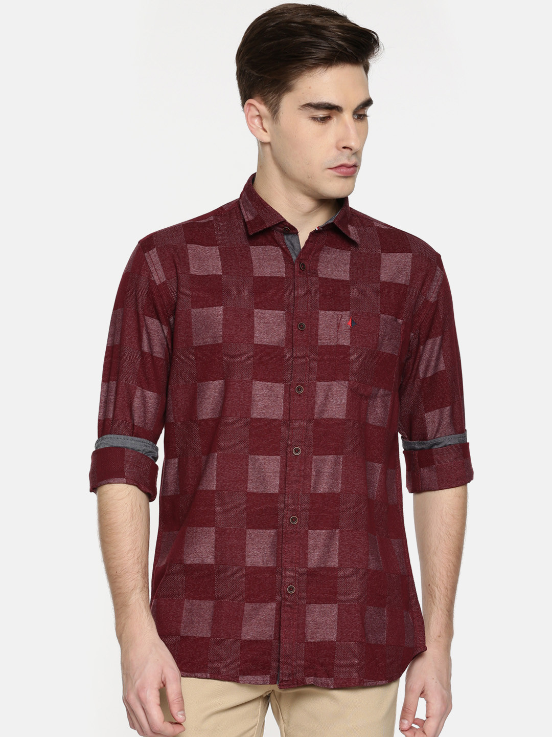 Buy British Club Men Burgundy Slim Fit Checked Casual Shirt Shirts